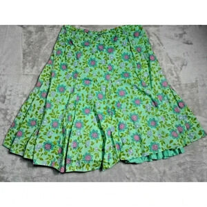 Garnet Hill Womens Skirt 4P Green Floral Layered Pleated Ruffle Cottage Coastal